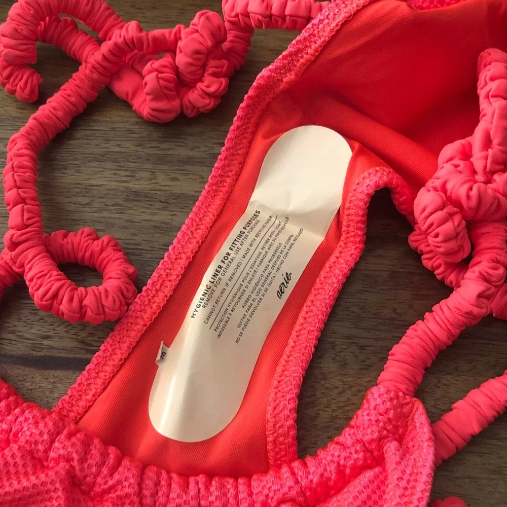 aerie Neon Coral Textured Bikini Bottom